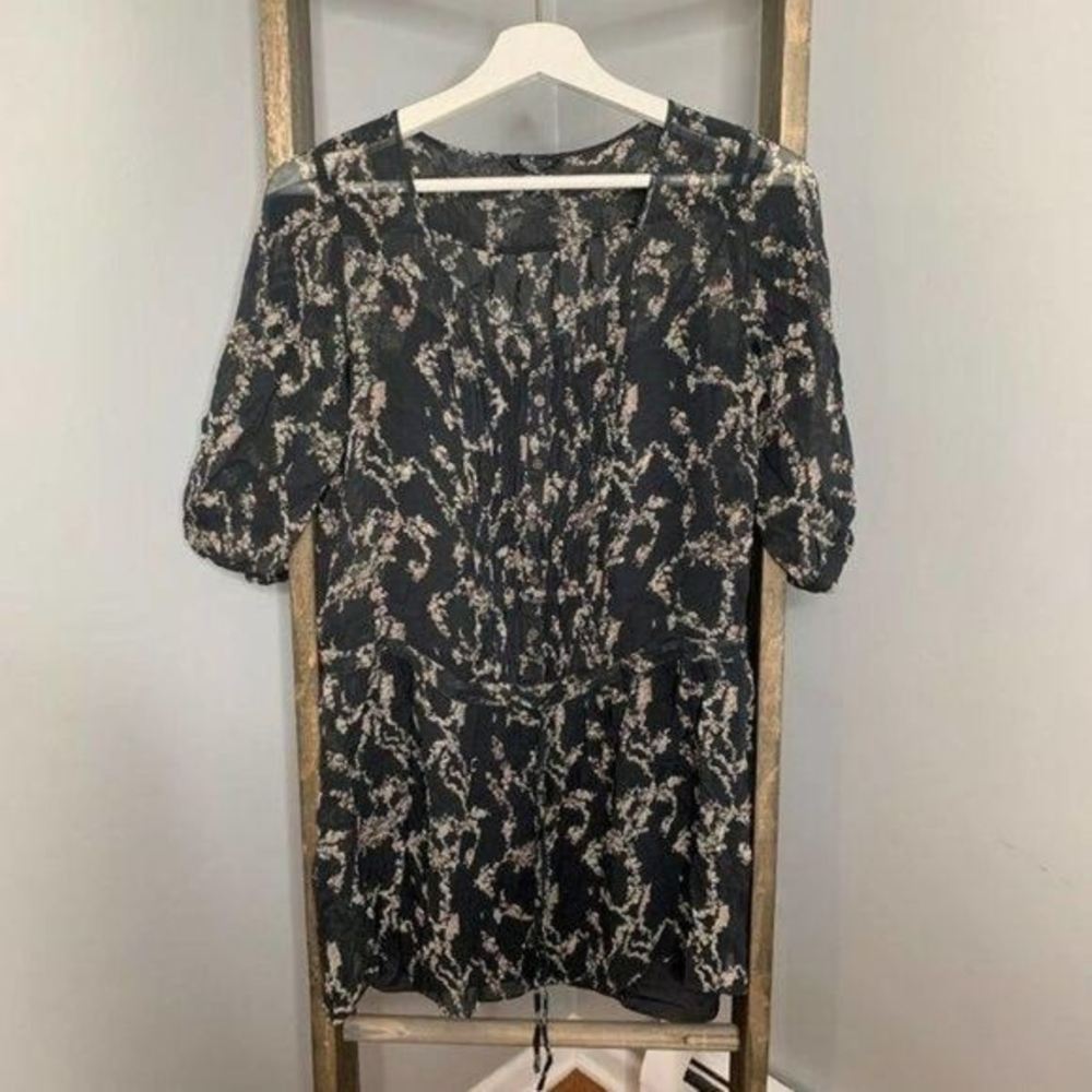 Club Monaco Black Tan Drop Waist Sheer Dress